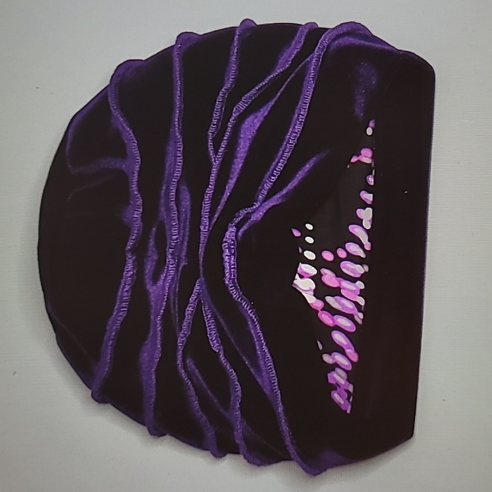 Handmade Soft Dark Purple Velvet Lined Slouchy Beanie Hat - Picture 5 of 5